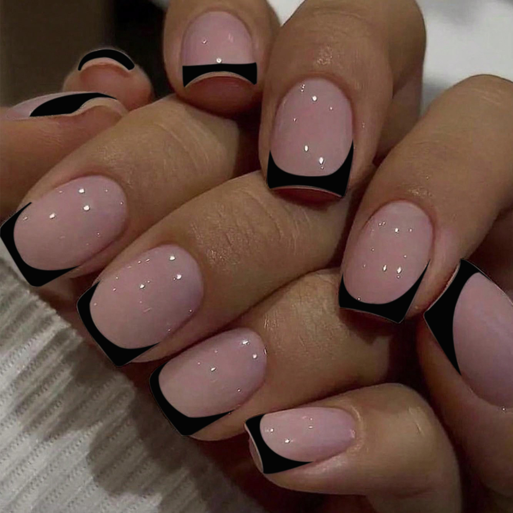 Nail Art France - 24pcs Short Square Black France Full