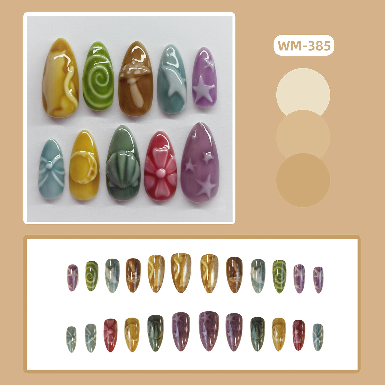 Nail Art Full Motif - 24pcs Bows and Hearts Fake Nails