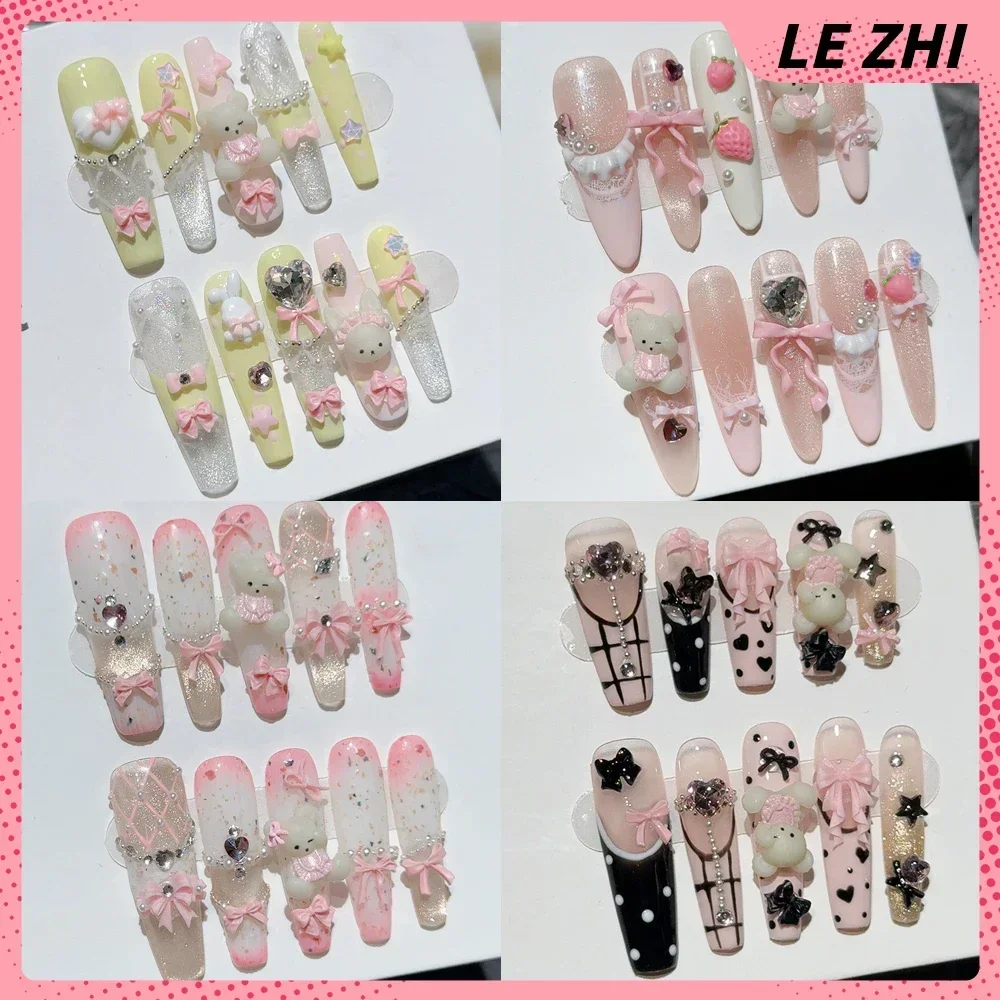 Nail Art France - 10Pcs Long Coffin Stiletto Little Bear